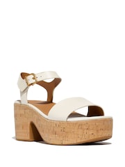 FitFlop Cream Platfforms Leather Cork Heeled Ankle-Strap Sandals - Image 4 of 4