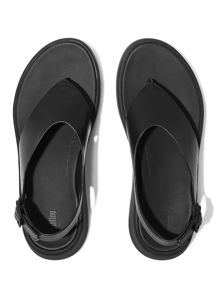 FitFlop F-Mode Leather Flatform Back-Strap T-Post Black Sandals - Image 1 of 5