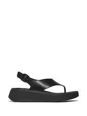 FitFlop F-Mode Leather Flatform Back-Strap T-Post Black Sandals - Image 2 of 5