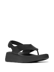 FitFlop F-Mode Leather Flatform Back-Strap T-Post Black Sandals - Image 3 of 5