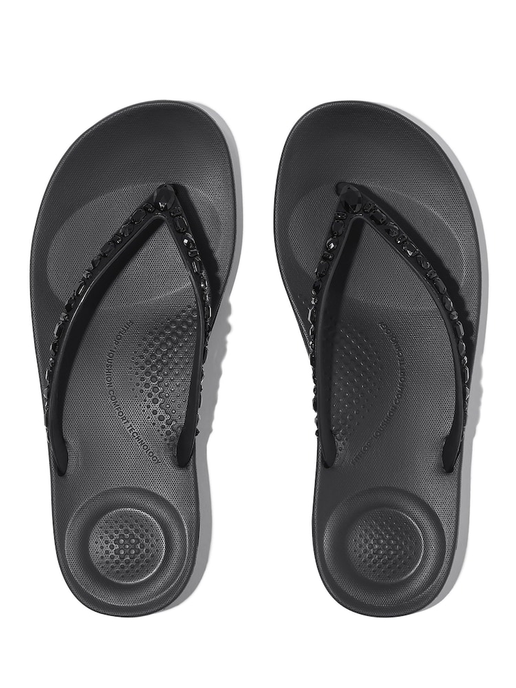 FitFlop Iqushion Multi Crystal Ergonomic Black Flip Flops - Image 1 of 5