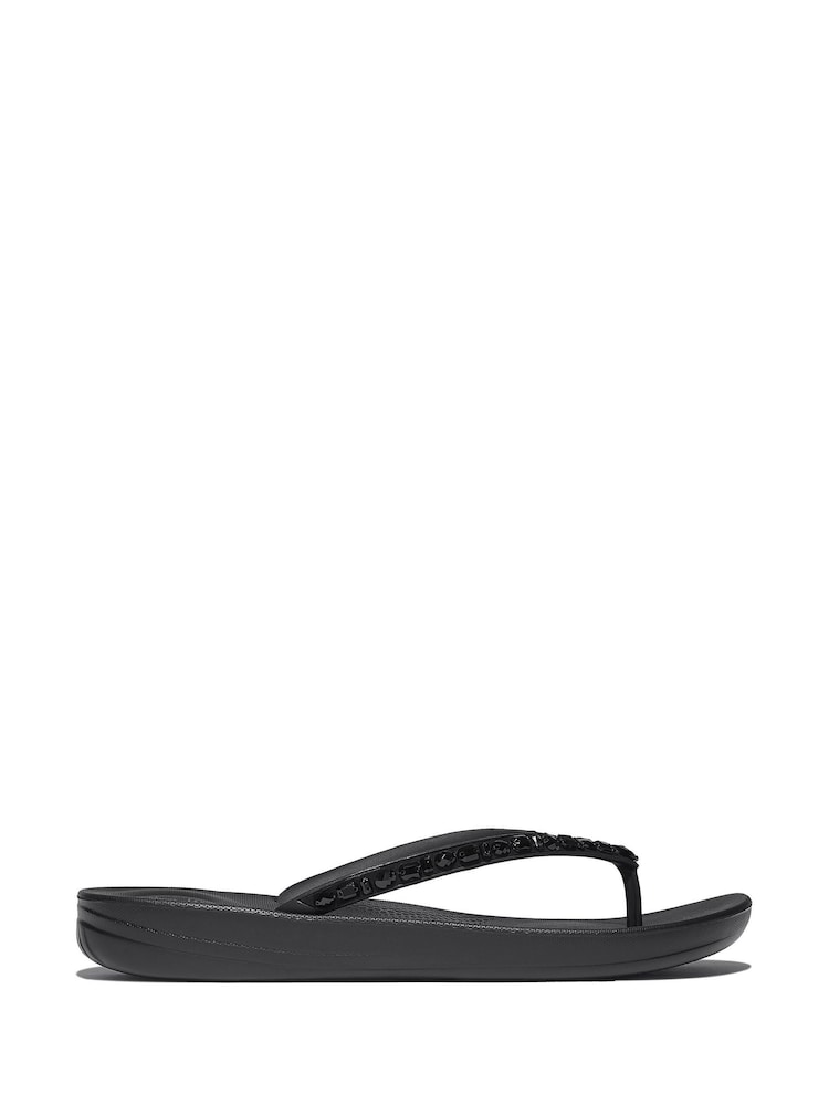 FitFlop Iqushion Multi Crystal Ergonomic Black Flip Flops - Image 3 of 5