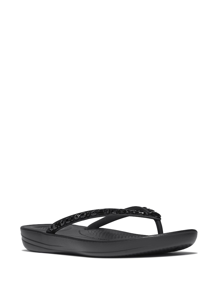 FitFlop Iqushion Multi Crystal Ergonomic Black Flip Flops - Image 4 of 5