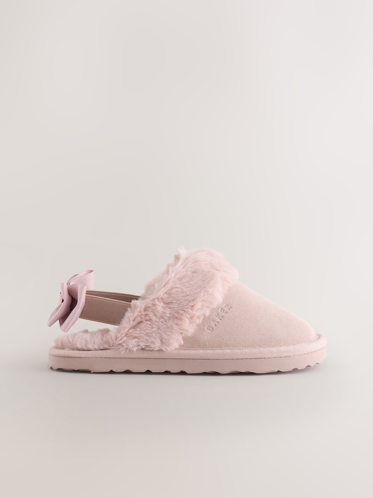 Baker by Ted Baker Girls Suede Faux Fur Mule Slippers with Bow - Image 2 of 5