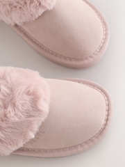 Baker by Ted Baker Girls Suede Faux Fur Mule Slippers with Bow - Image 4 of 5