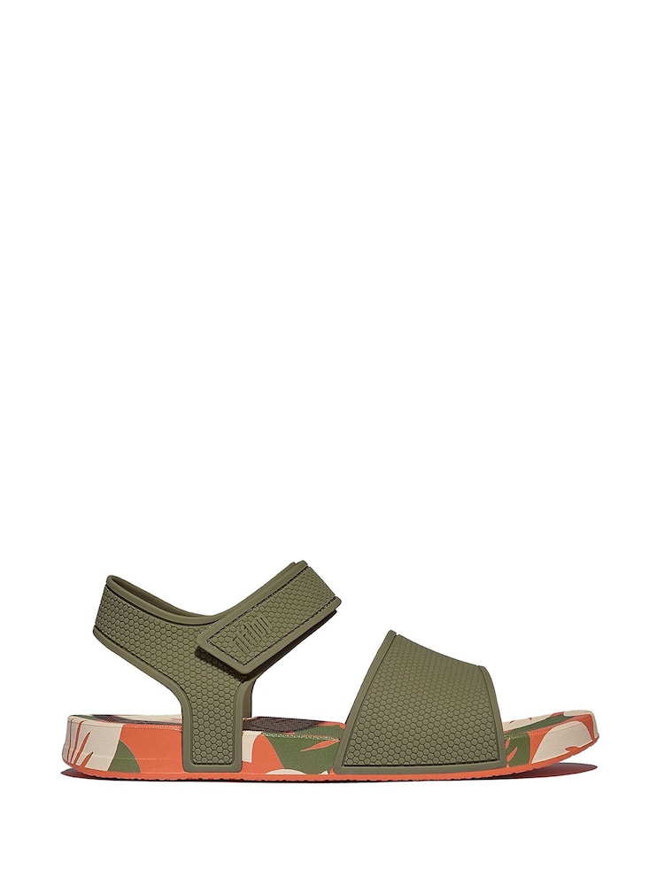 FitFlop Green Kids Junior iQushion Leaf Print Sandals - Image 1 of 4