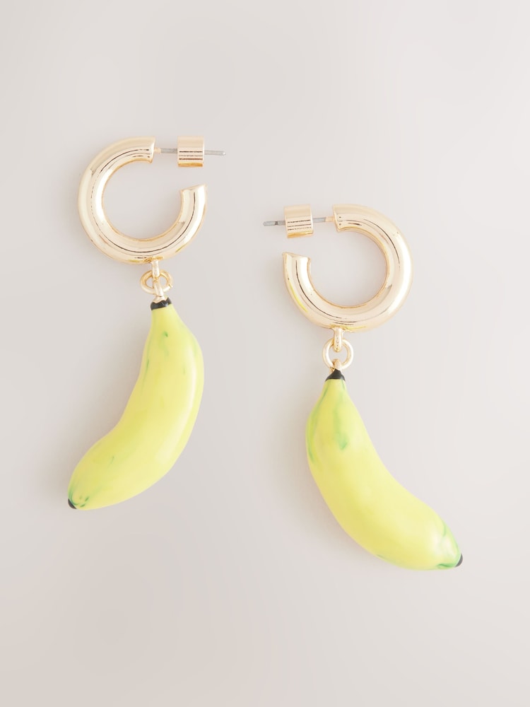 Yellow Banana Drop Hoop Earrings - Image 1 of 3