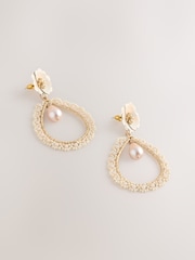 White Flower Pearl Effect Drop Earrings - Image 1 of 3