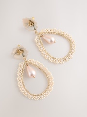 White Flower Pearl Effect Drop Earrings - Image 3 of 3