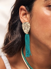 Turquoise Blue Beaded Drop Earrings - Image 1 of 5