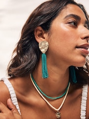 Turquoise Blue Beaded Drop Earrings - Image 2 of 5