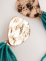 Turquoise Blue Beaded Drop Earrings - Image 4 of 5