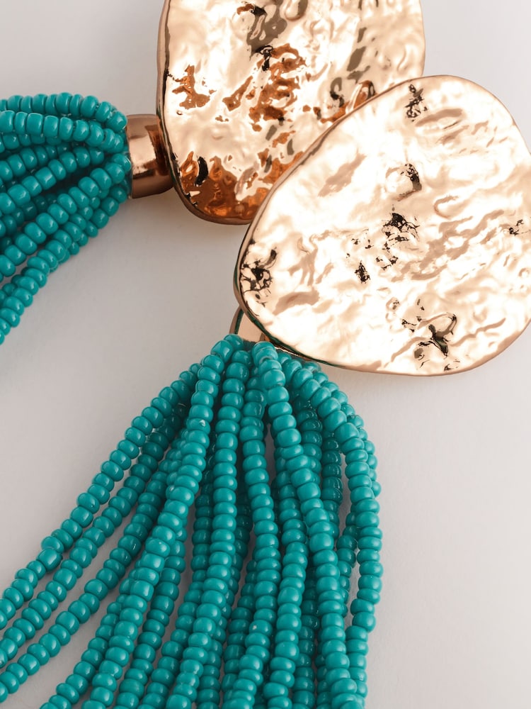 Turquoise Blue Beaded Drop Earrings - Image 5 of 5