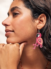 Pink - Beaded Flamingo Drop Earrings - Bild 1 von 5