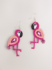 Pink - Beaded Flamingo Drop Earrings - Bild 3 von 5