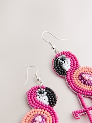 Pink - Beaded Flamingo Drop Earrings - Bild 5 von 5