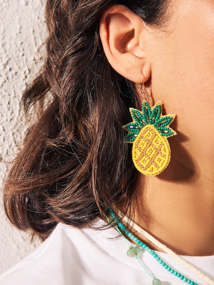 Yellow Beaded Pineapple Drop Earrings - Image 1 of 5