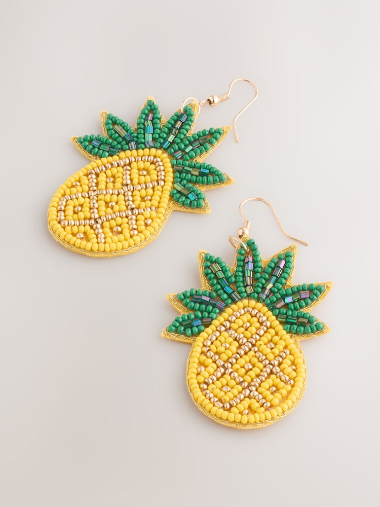 Yellow Beaded Pineapple Drop Earrings - Image 3 of 5
