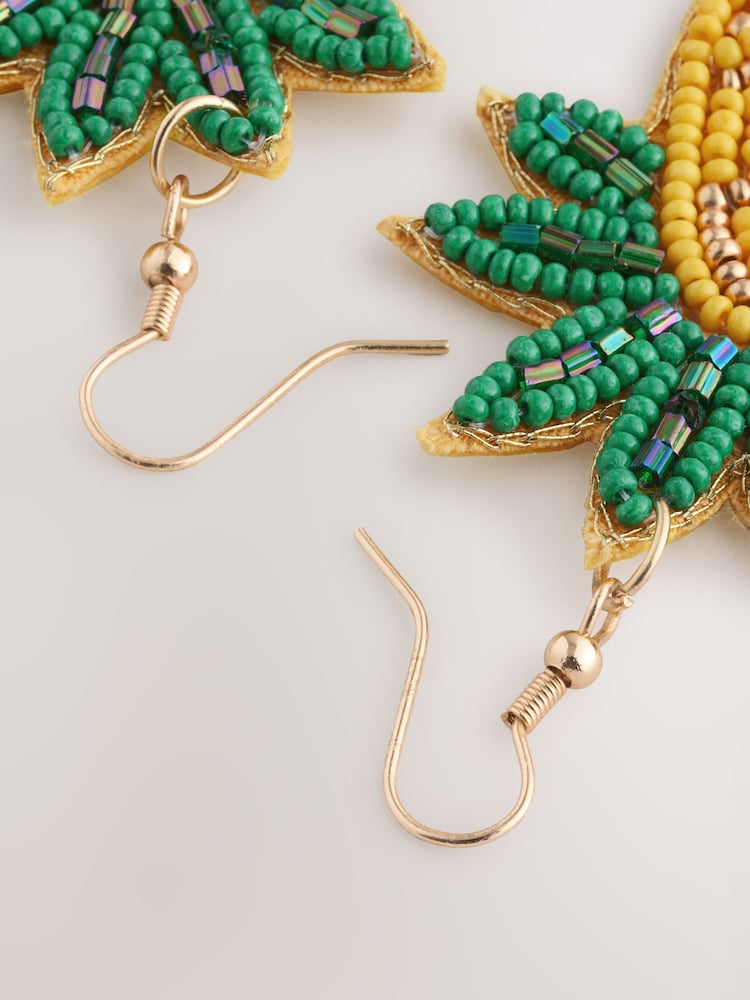 Yellow Beaded Pineapple Drop Earrings - Image 5 of 5