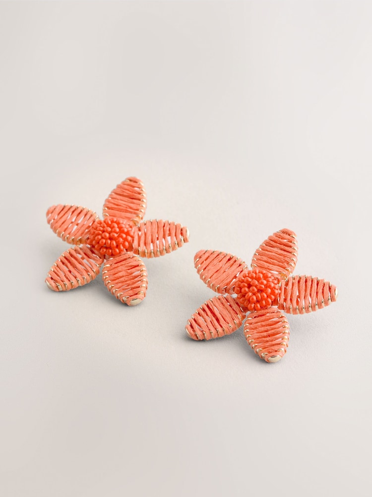 Orange Wrapped Flower Stud Earrings - Image 1 of 5
