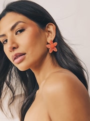 Orange Wrapped Flower Stud Earrings - Image 2 of 5