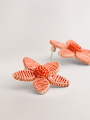 Orange Wrapped Flower Stud Earrings - Image 4 of 5