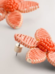 Orange Wrapped Flower Stud Earrings - Image 5 of 5