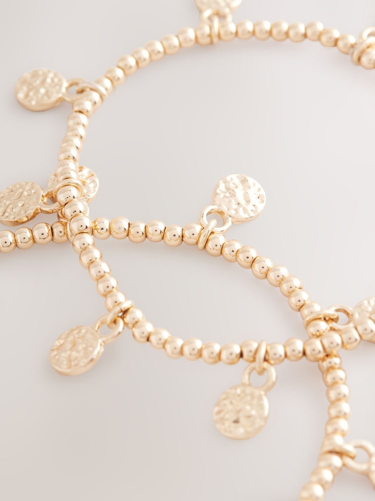 Gold Tone Disc Beaded Bracelets 2 Pack - Image 2 of 3