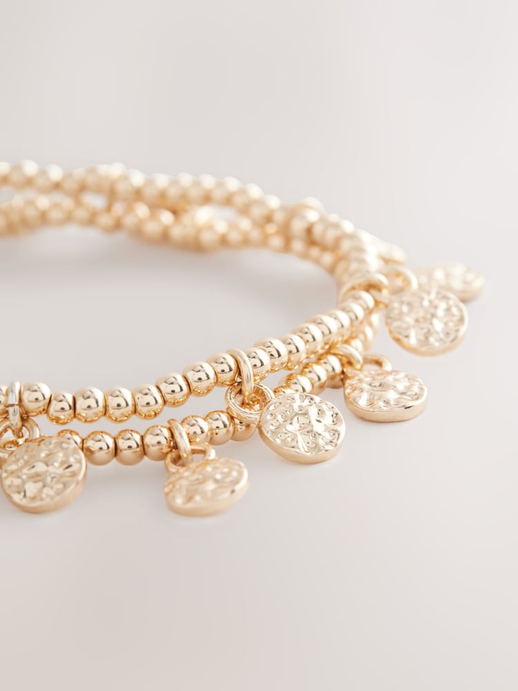 Gold Tone Disc Beaded Bracelets 2 Pack - Image 3 of 3