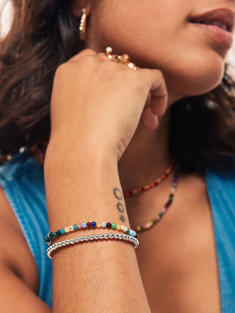Multicoloured Beaded Stretch Bracelets 2 Pack - Image 1 of 2