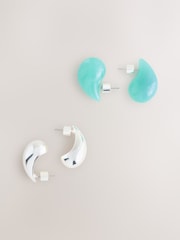 Silver Tone/Turquoise Teardrop Earrings 2 Pack - Image 3 of 5