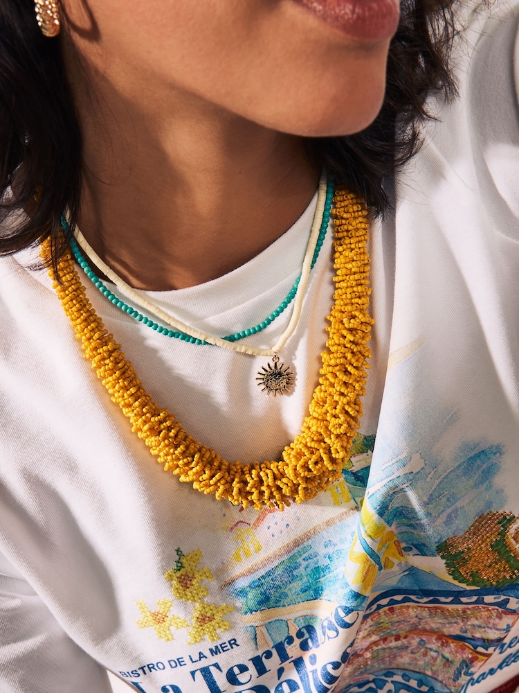 Yellow Beaded Tube Necklace - Image 1 of 6