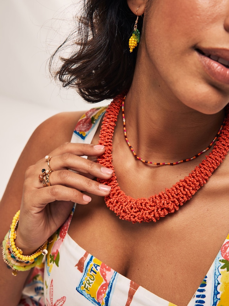 Red Beaded Tube Necklace - Image 1 of 7