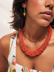 Red Beaded Tube Necklace - Image 2 of 7