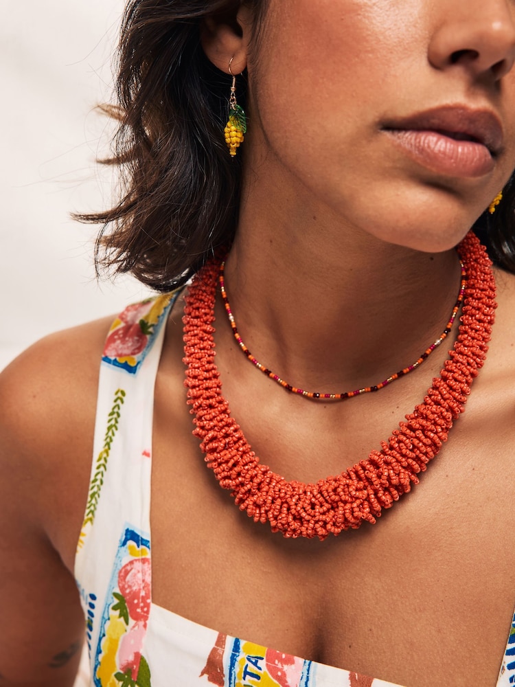 Red Beaded Tube Necklace - Image 2 of 7
