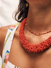 Red Beaded Tube Necklace - Image 3 of 7