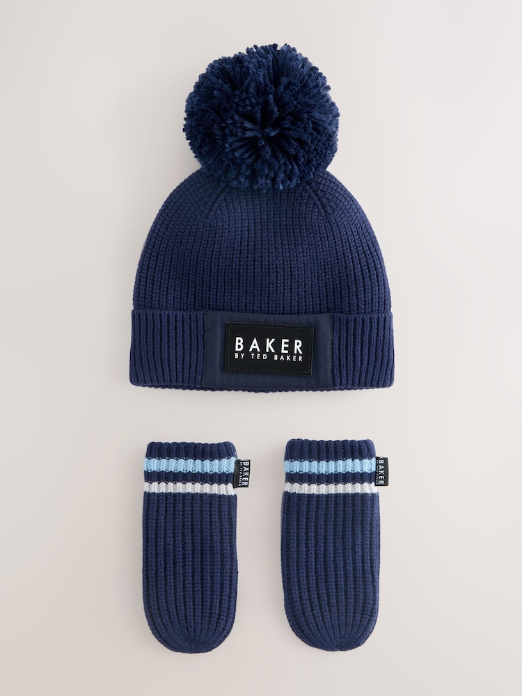 Baker by Ted Baker Boys Pom Beanie and Mittens Set - Image 1 of 7 Baker by Ted Baker Boys Pom Beanie and Mittens Set - Image 1 of 7