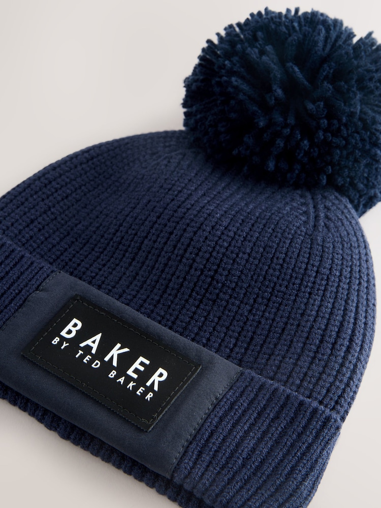 Baker by Ted Baker Boys Pom Beanie and Mittens Set - Image 2 of 7 Baker by Ted Baker Boys Pom Beanie and Mittens Set - Image 2 of 7