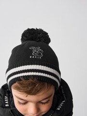 Baker by Ted Baker Boys Varsity Logo Pom Black Beanie and Gloves Set - Image 6 of 7