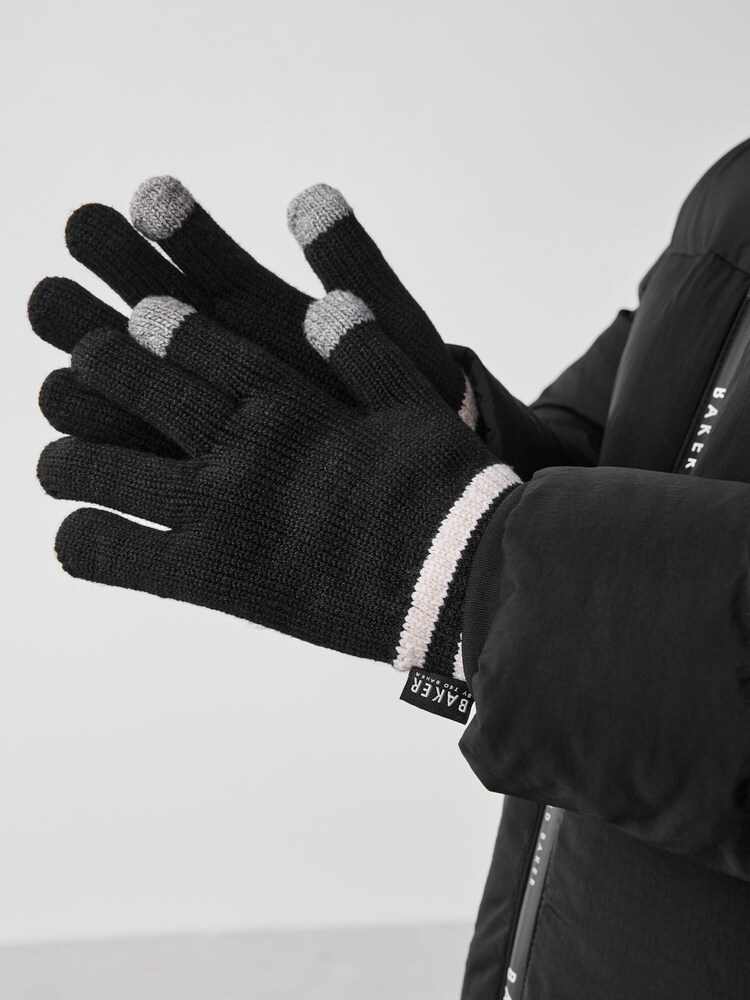 Baker by Ted Baker Boys Varsity Logo Pom Black Beanie and Gloves Set - Image 7 of 7