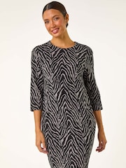 Roman Grey Animal Print Pocket Shift Stretch Dress - Image 3 of 6