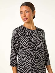 Roman Grey Animal Print Pocket Shift Stretch Dress - Image 5 of 6