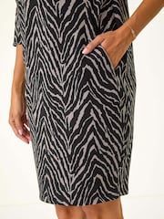 Roman Grey Animal Print Pocket Shift Stretch Dress - Image 6 of 6