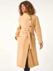 Roman Natural Asymmetric Double Breasted Tie Waist Coat - Image 1 of 5