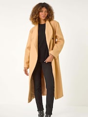 Roman Natural Asymmetric Double Breasted Tie Waist Coat - Image 4 of 5