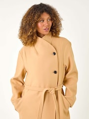 Roman Natural Asymmetric Double Breasted Tie Waist Coat - Image 5 of 5