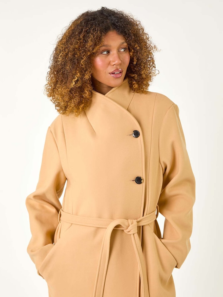 Roman Natural Asymmetric Double Breasted Tie Waist Coat - Image 5 of 5
