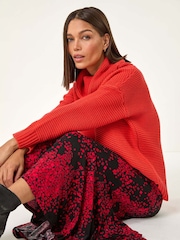 Roman Red Abstract Print Asymmetric Stretch Skirt - Image 1 of 6
