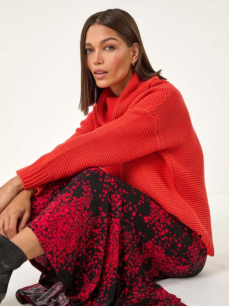 Roman Red Abstract Print Asymmetric Stretch Skirt - Image 1 of 6
