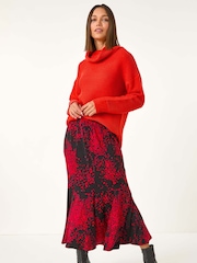 Roman Red Abstract Print Asymmetric Stretch Skirt - Image 3 of 6